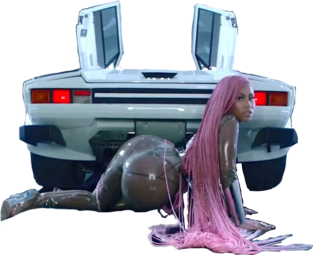 Pink Haired Personand Sports Car PNG Image