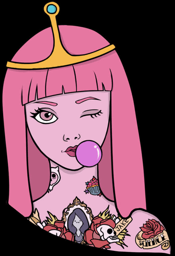 Pink Haired Princess Bubblegum Tattoo Design PNG Image