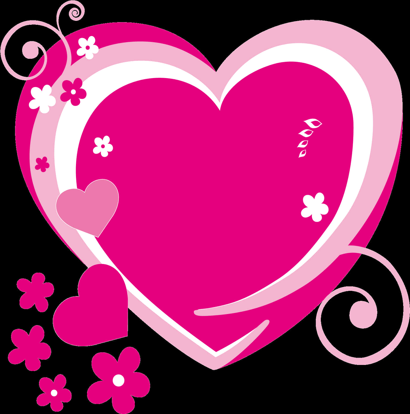 Pink Heart Clipartwith Floral Designs PNG Image