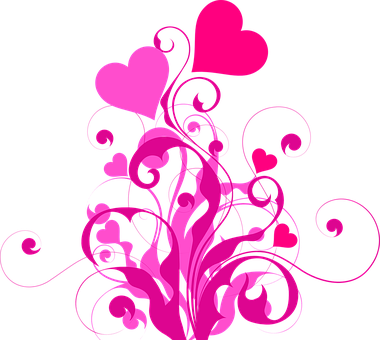 Pink Heart Floral Designon Black Background PNG Image