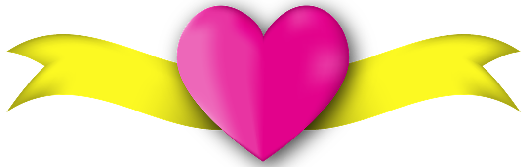 Pink Heart Yellow Banner Graphic PNG Image