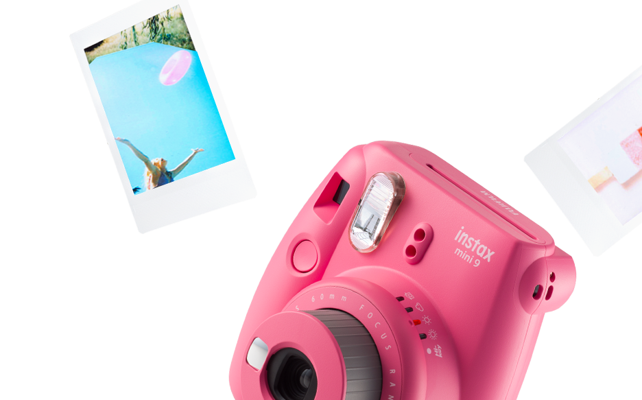 Pink Instant Cameraand Photos PNG Image