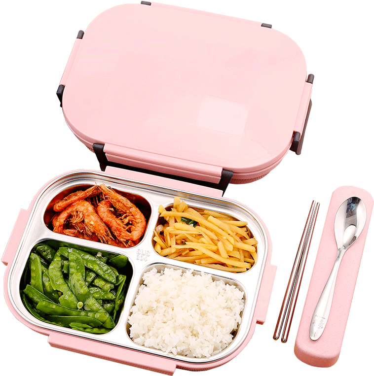 Pink Lunchbox Filled With Food PNG Image