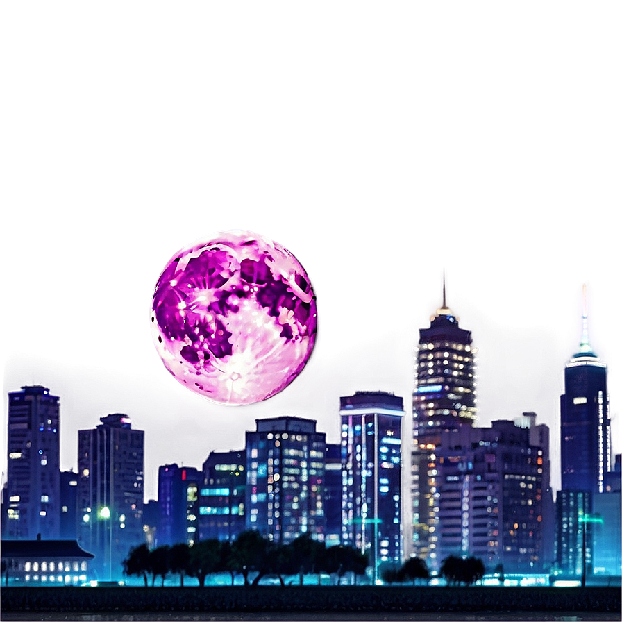 Pink Moon In Futuristic Cityscape Png 30 PNG Image