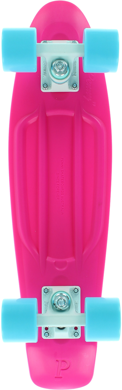 Pink Penny Skateboard Blue Wheels PNG Image