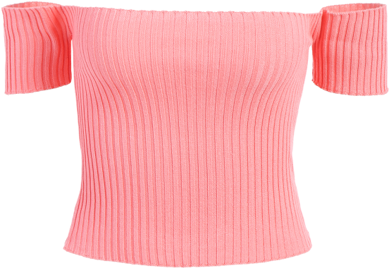 Pink Ribbed Off Shoulder Crop Top PNG Image