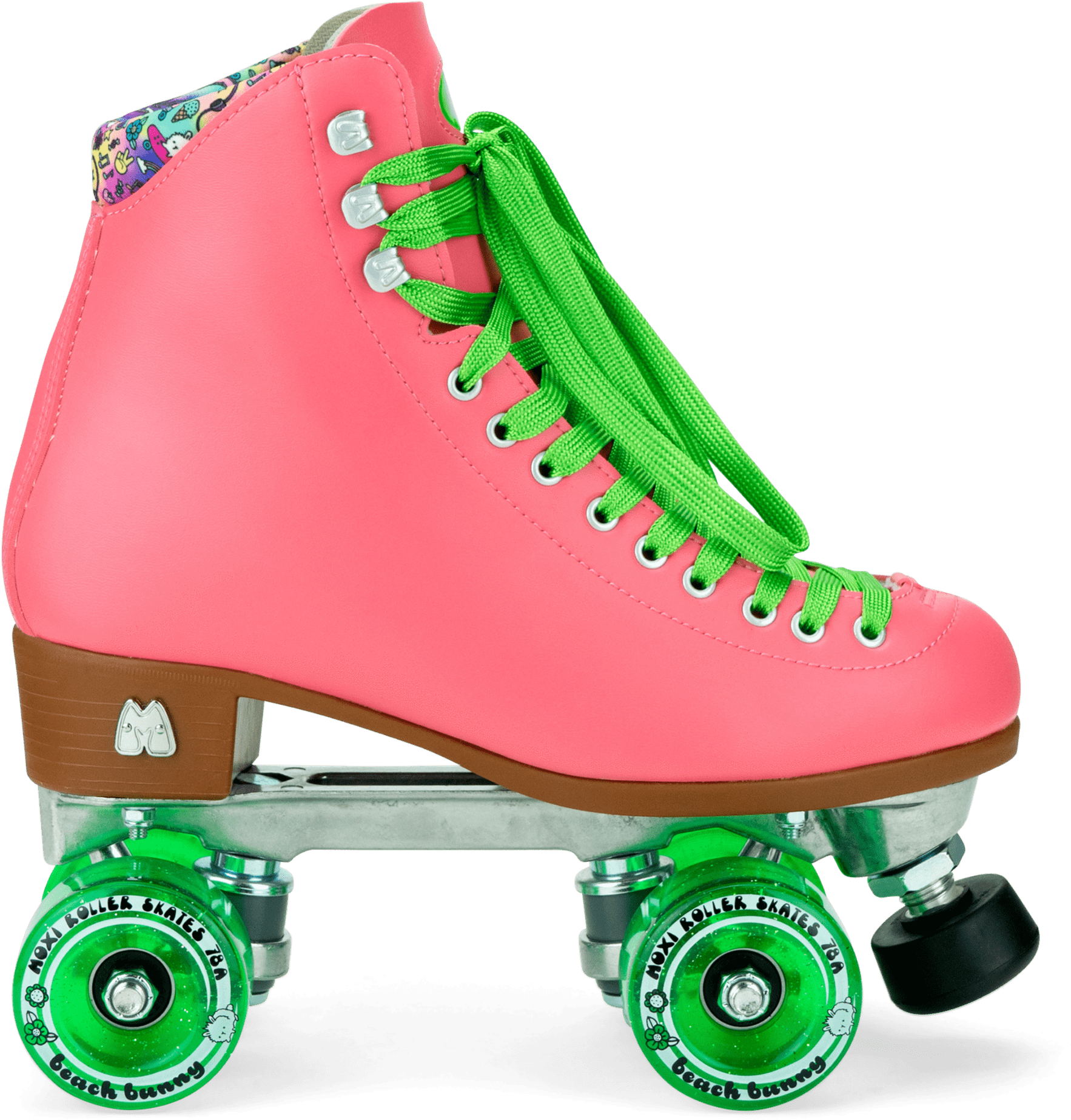 Pink Roller Skatewith Green Lacesand Wheels PNG Image