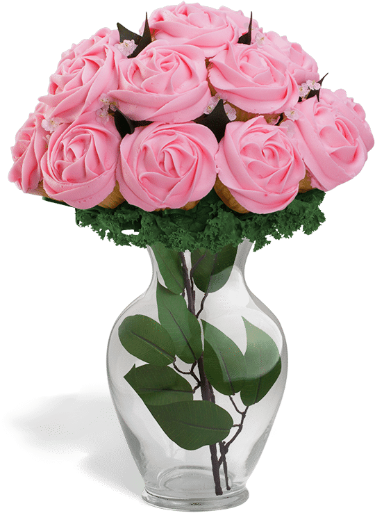 Pink Rose Bouquetin Glass Vase PNG Image