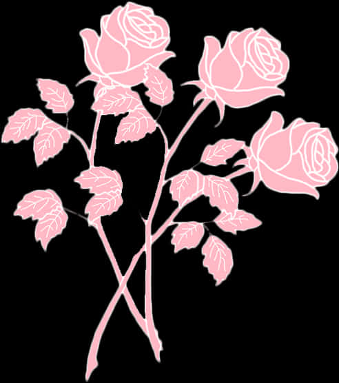 Pink Rose Silhouetteon Black Background PNG Image