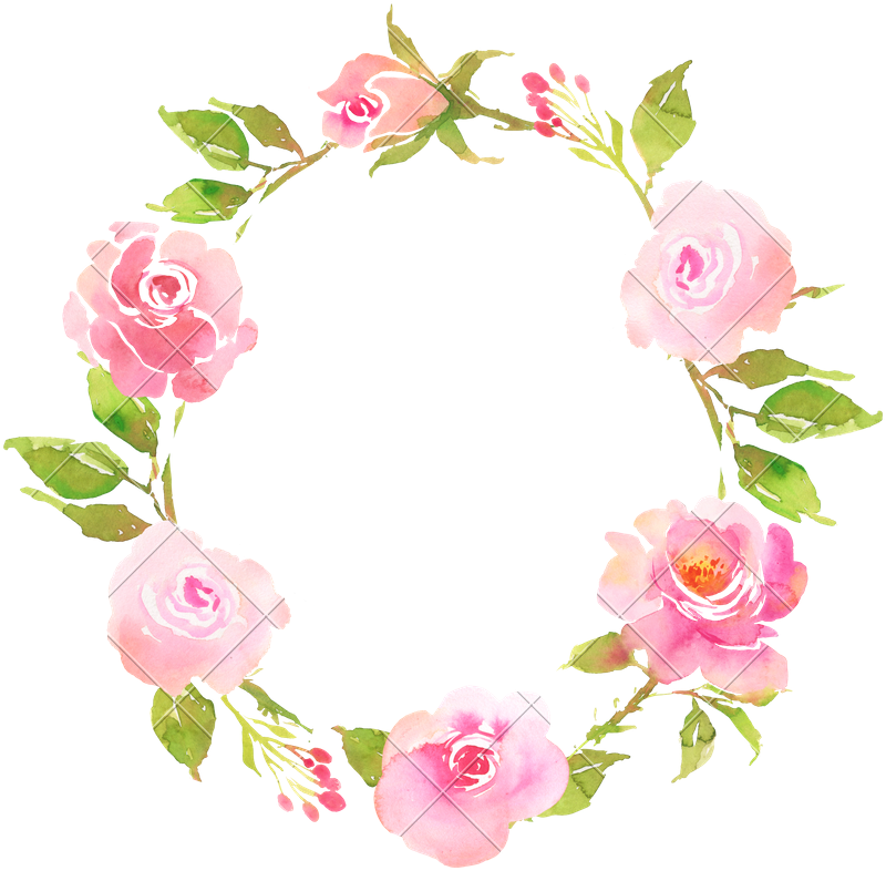 Pink Rose Watercolor Wreath PNG Image