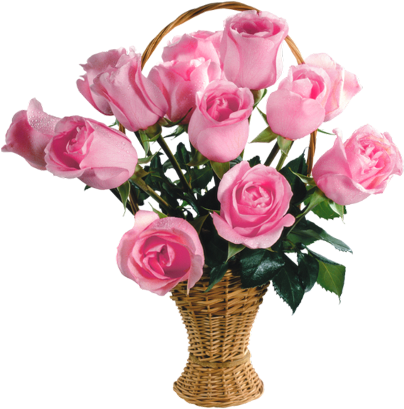 Pink Rosesin Wicker Basket PNG Image