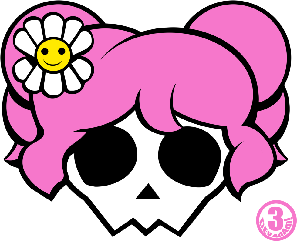 Pink Skull With Flower Clip_ Vector Art PNG Image