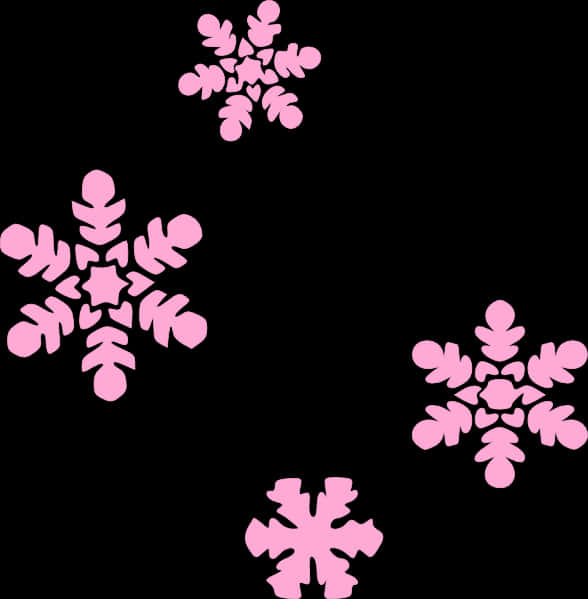 Pink Snowflakeson Black Background PNG Image