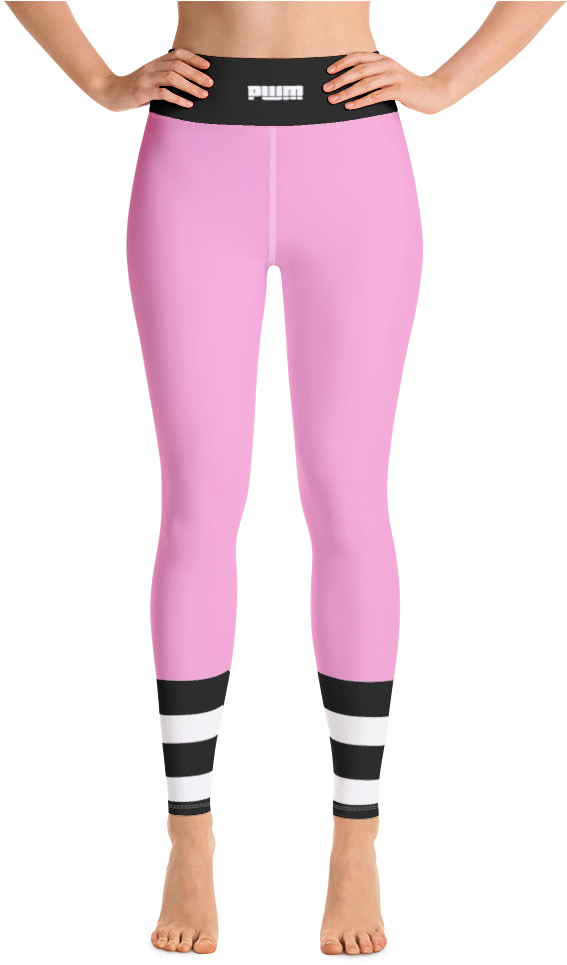 Pink Sport Leggingswith Striped Cuffs PNG Image