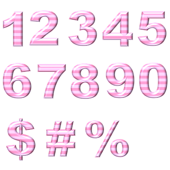 Pink Striped Digital Numbers Symbols PNG Image