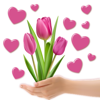 Pink Tulips Love Hearts Graphic PNG Image