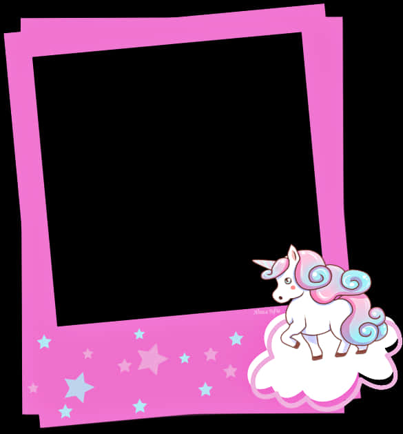 Pink Unicorn Polaroid Frame PNG Image