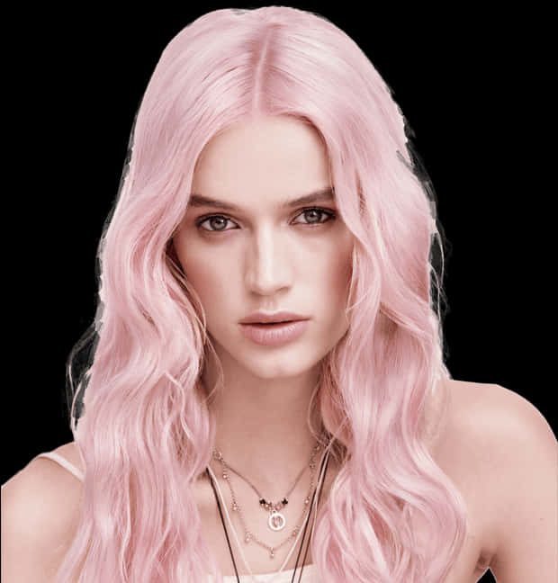 Pink Wavy Hairstyle Portrait PNG Image