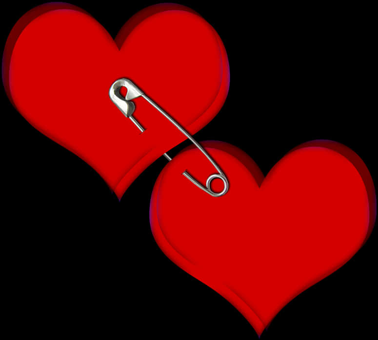 Pinned Together Red Hearts PNG Image