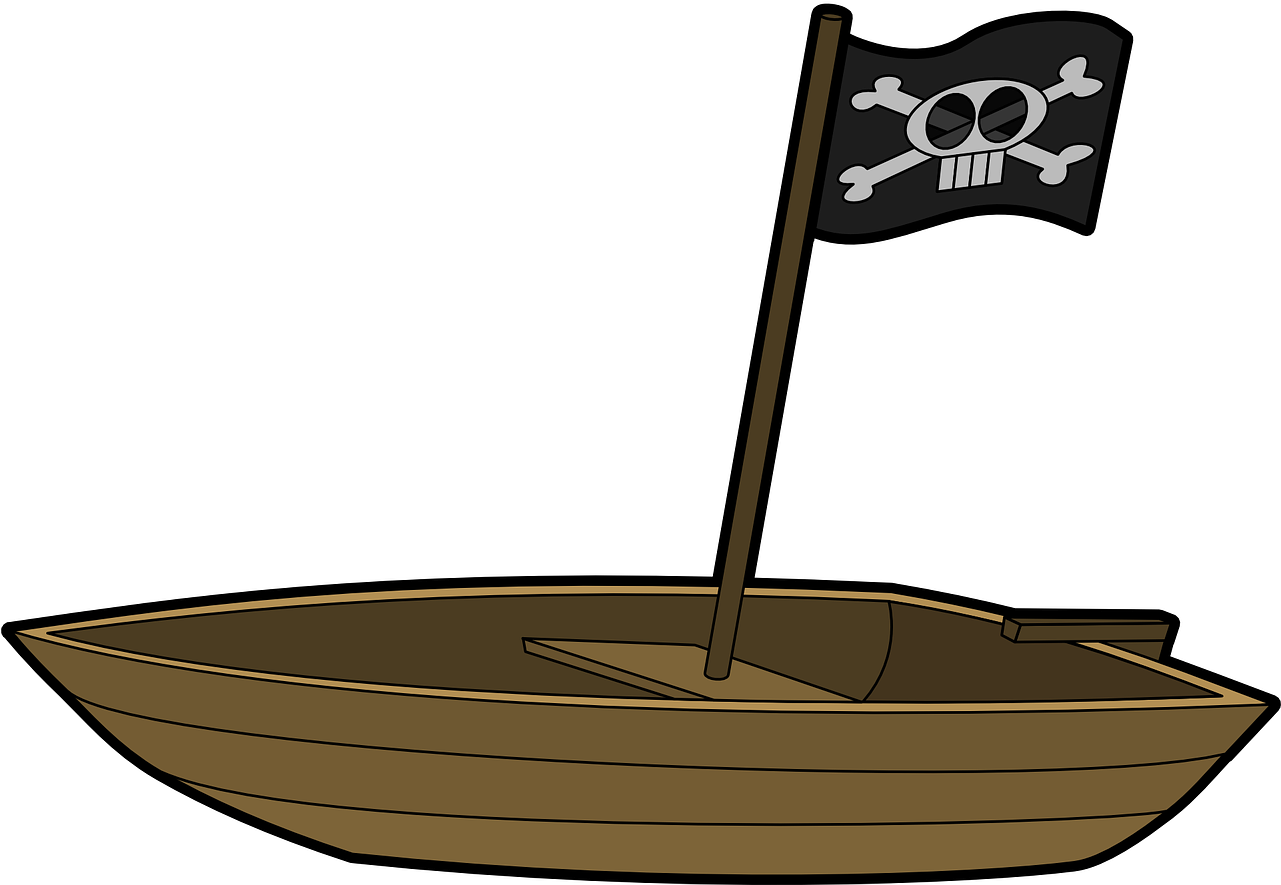 Pirate Flag Rowboat Illustration PNG Image