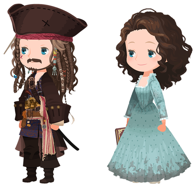 Pirateand Lady Cartoon Characters PNG Image