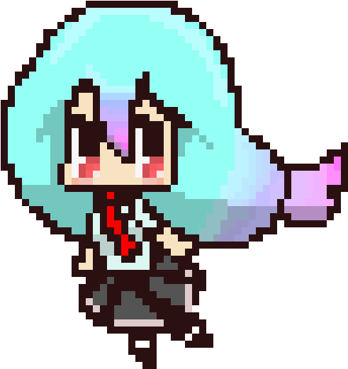 Pixel Art Cute Character With Blue Hair.png PNG Image