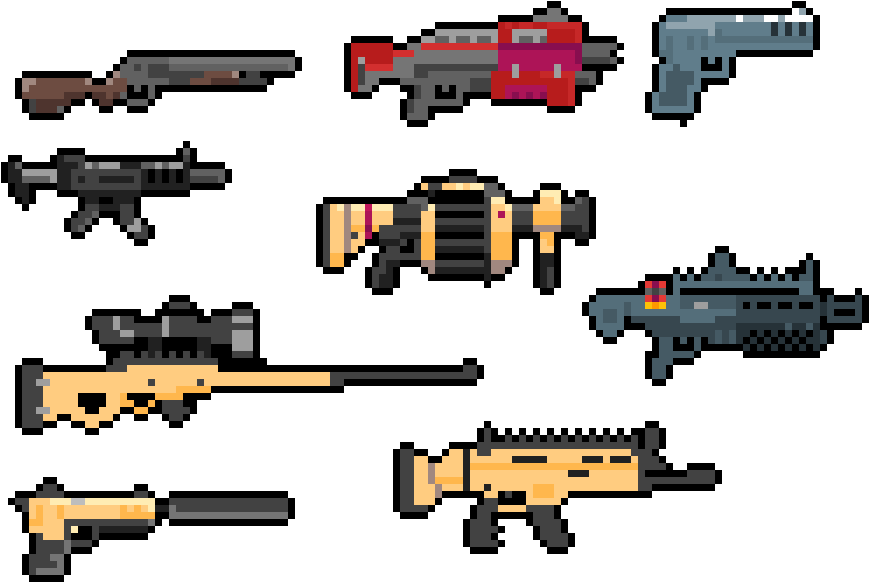 Pixel Art Firearms Collection PNG Image