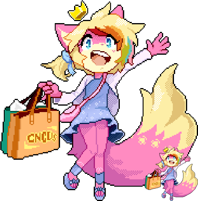 Pixel Art Fox Girl Shopping Spree PNG Image