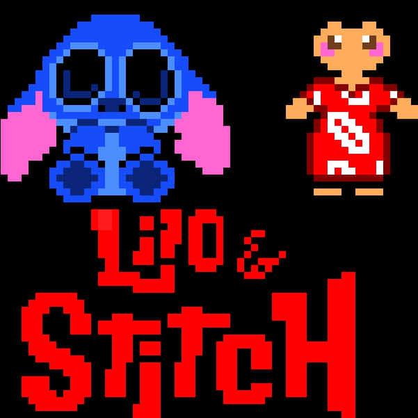 Pixel Art Liloand Stitch PNG Image