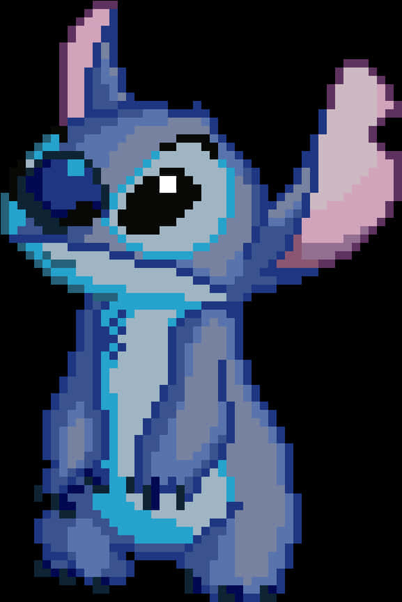 Pixel Art Stitch Character PNG Image