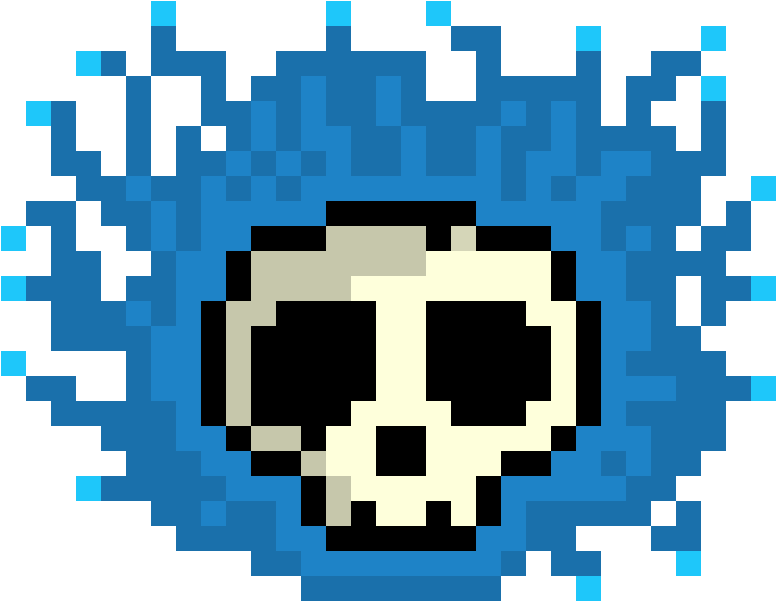 Pixelated Blue Flame Skull PNG Image