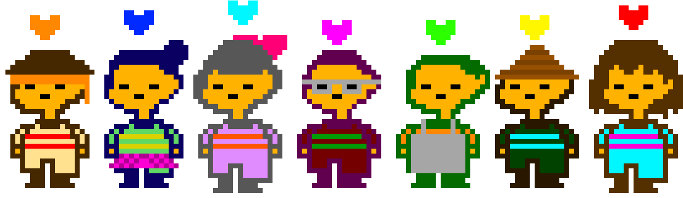 Pixelated Characters With Hearts PNG Image