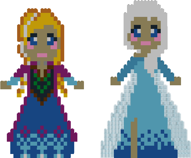 Pixelated Frozen Sisters Elsaand Anna PNG Image