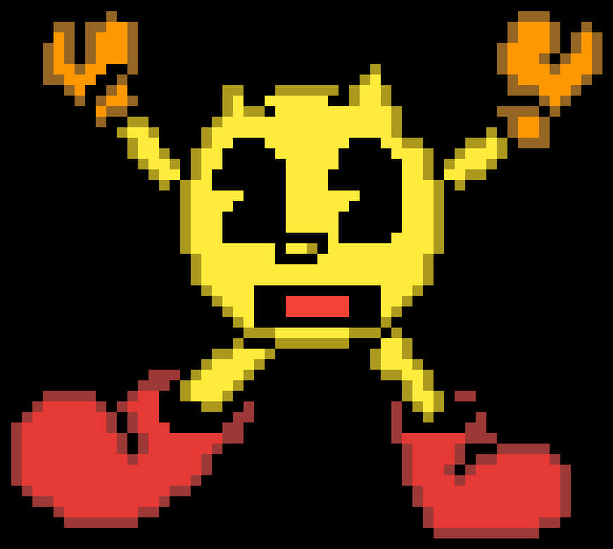 Pixelated Pacman Victory Pose PNG Image