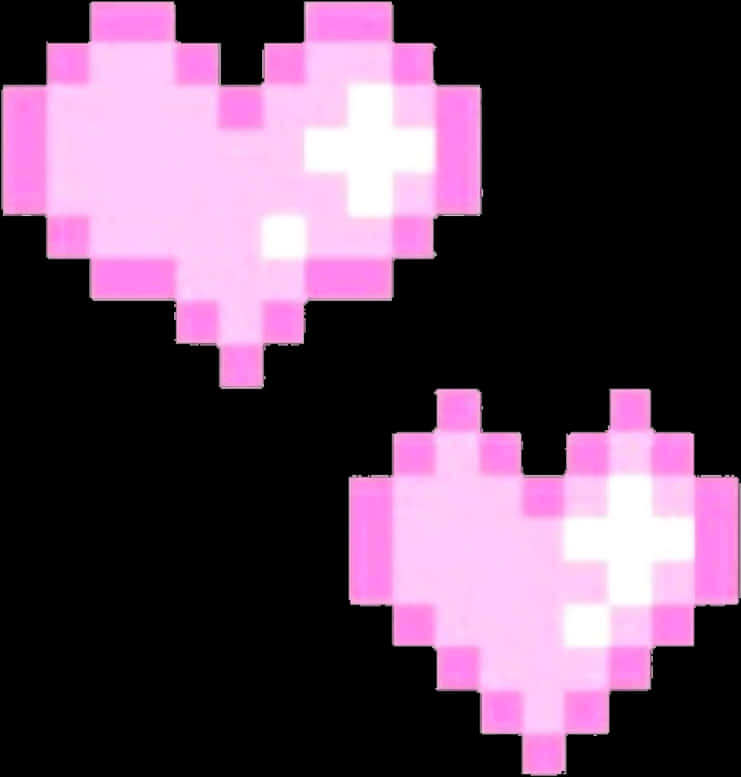 Pixelated Pink Hearts PNG Image