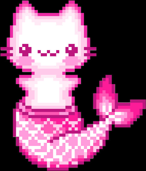 Pixelated Pink Mermaid Cat PNG Image