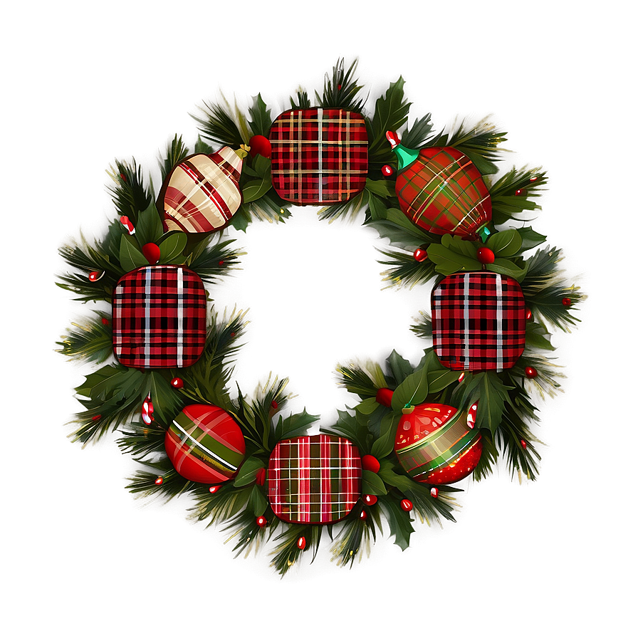 Plaid Christmas Wreath Png 16 PNG Image