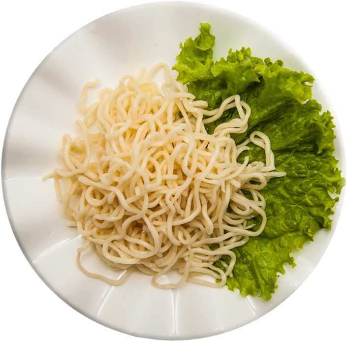 Plain Cooked Noodleson Platewith Lettuce PNG Image