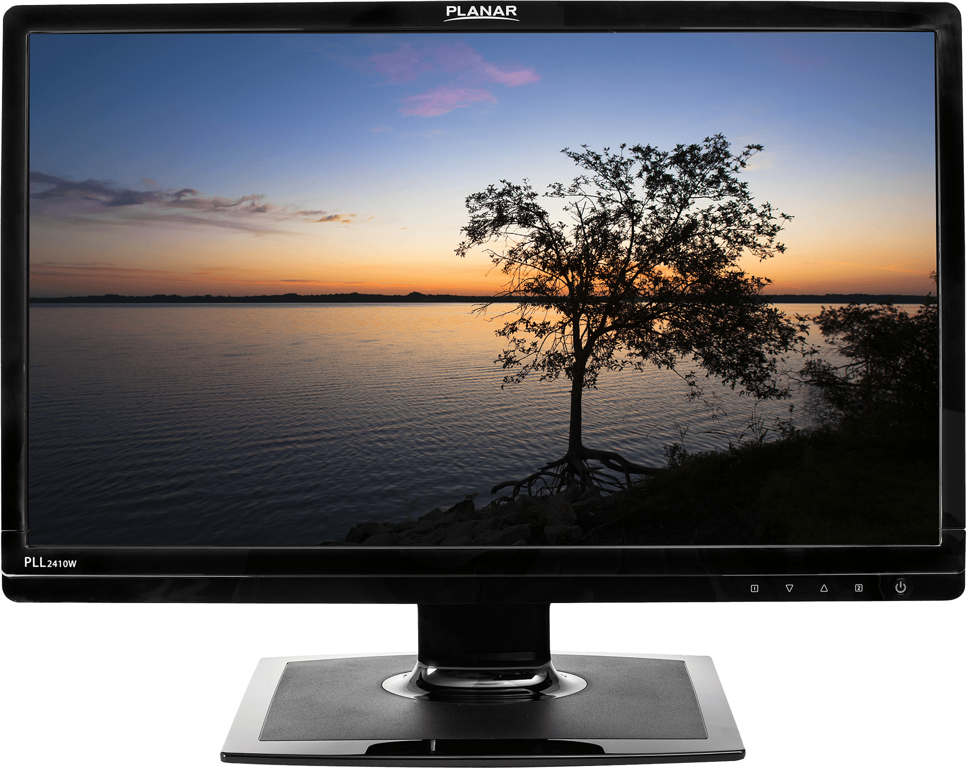 Planar Monitor Displaying Sunset Landscape PNG Image