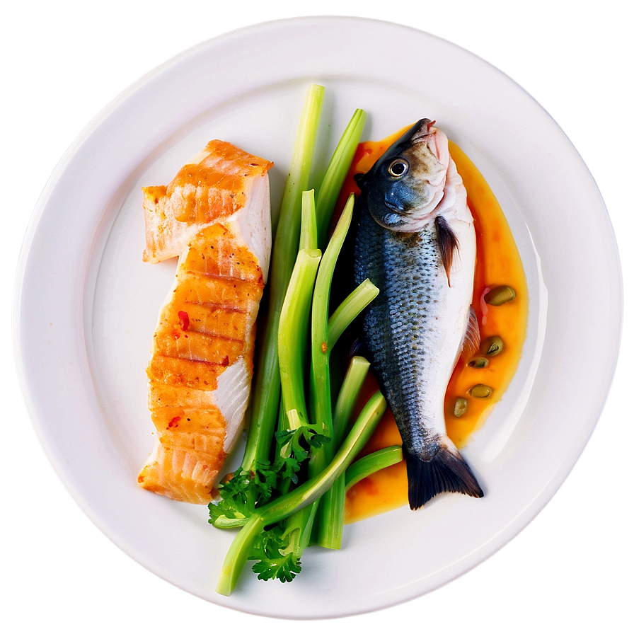 Plate Of Food With Fish Png 06262024 PNG Image