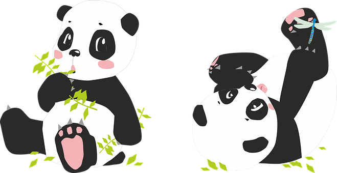 Playful Cartoon Pandas PNG Image