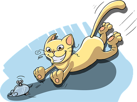 Playful Cat Chasing Mouse Cartoon PNG Image