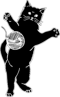 Playful Cat With Yarn Ball Silhouette PNG Image