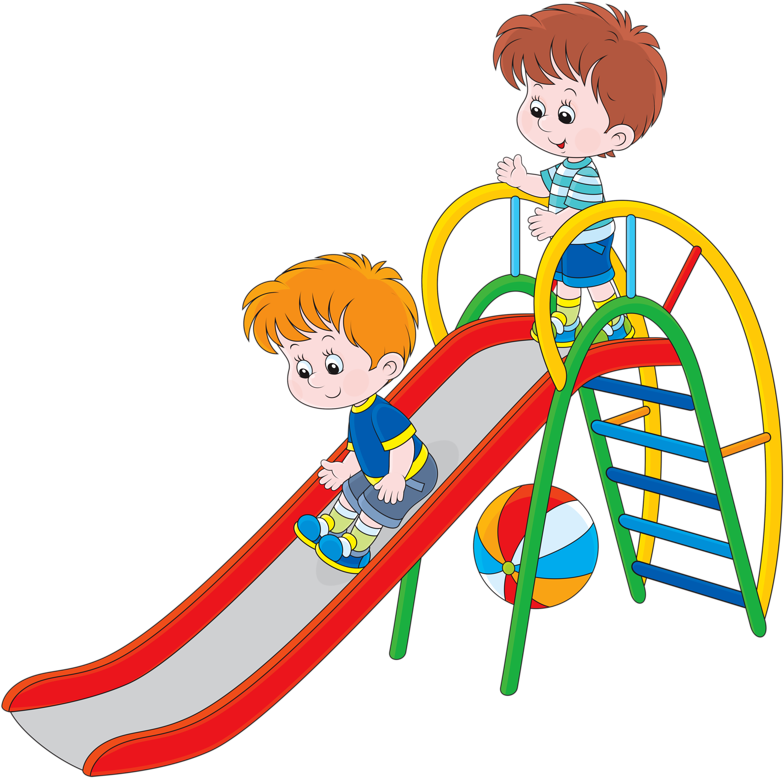 Playful Kids On Slide PNG Image