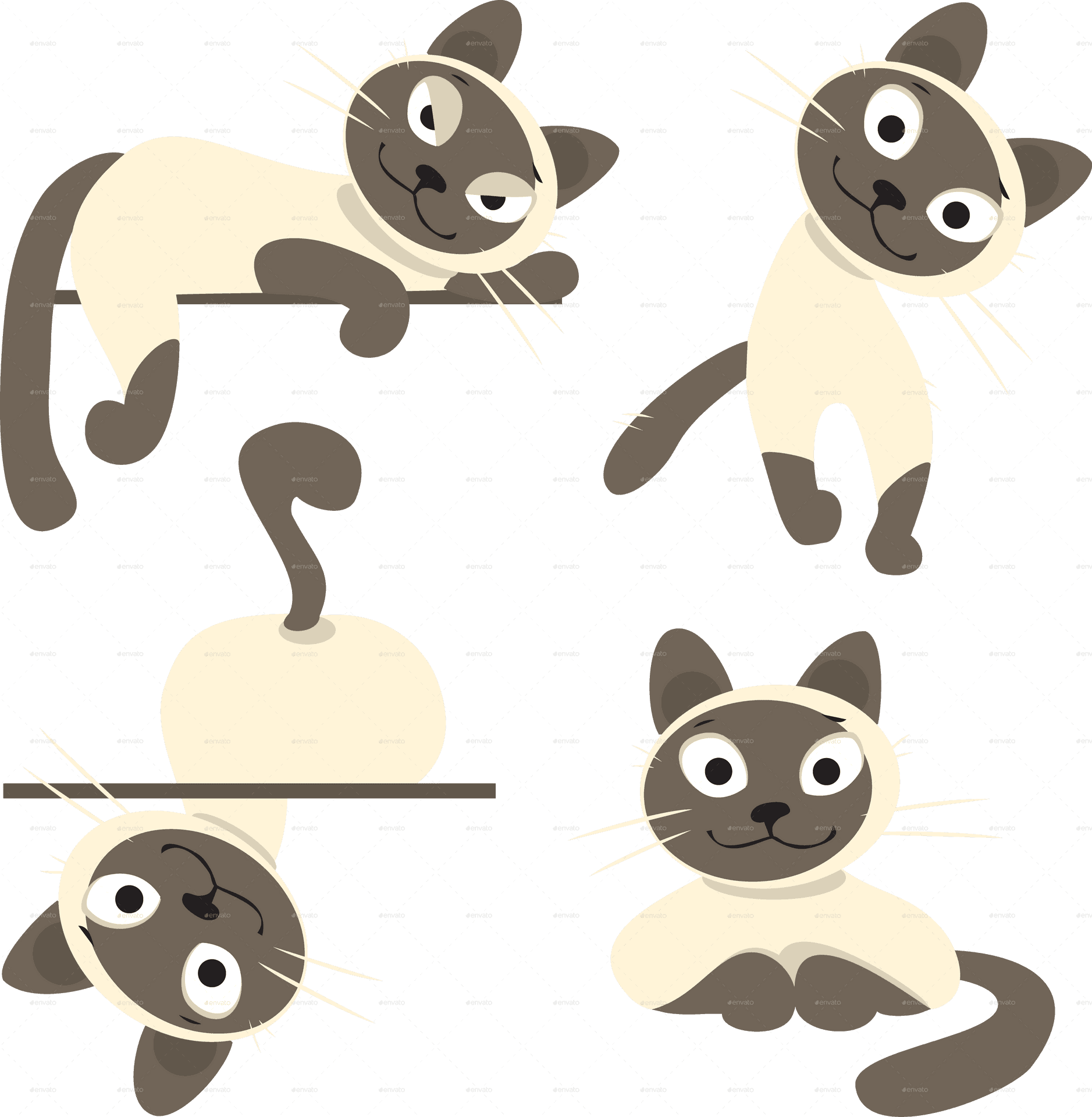 Playful Siamese Cats Pattern PNG Image