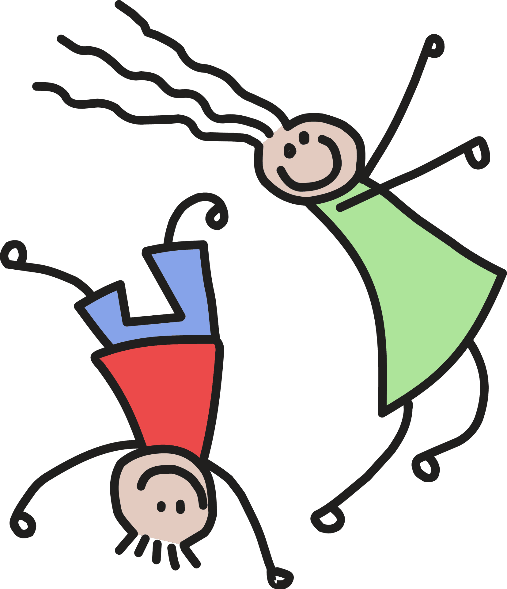 Playful Stick Figures Cartwheeling PNG Image