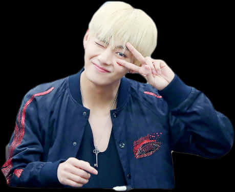 Playful_ Wink_ Pose_ Taehyung PNG Image