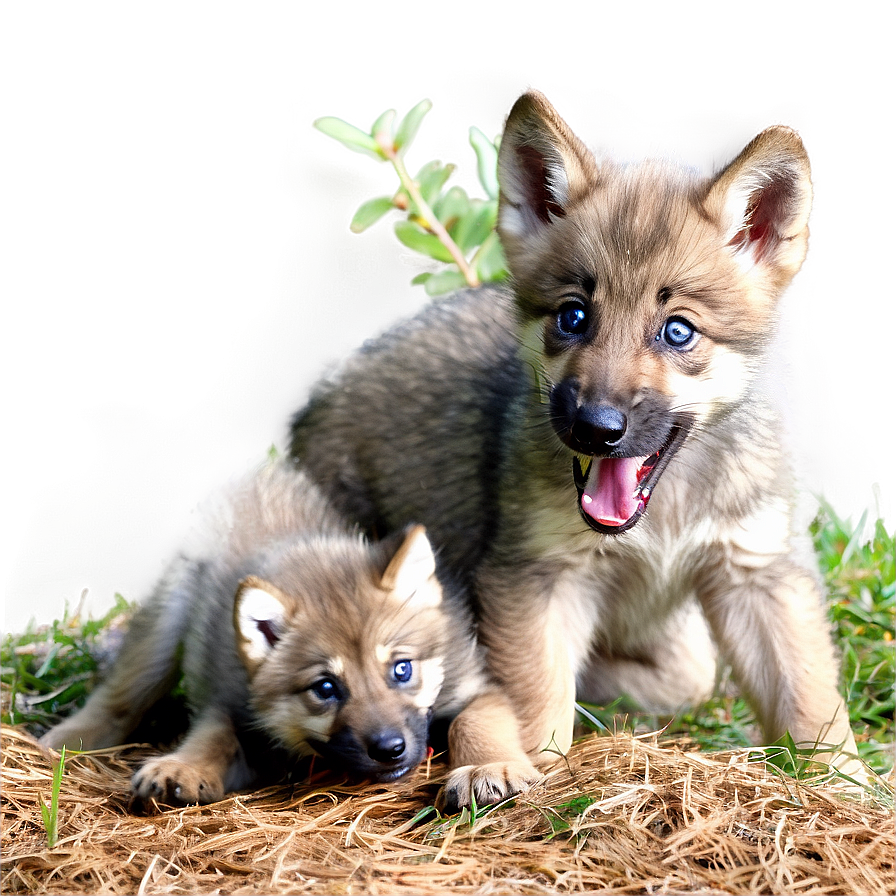 Playful Wolf Pups In Den Png Ooj PNG Image