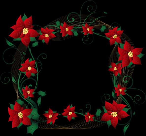 Poinsettia Floral Frame Design PNG Image