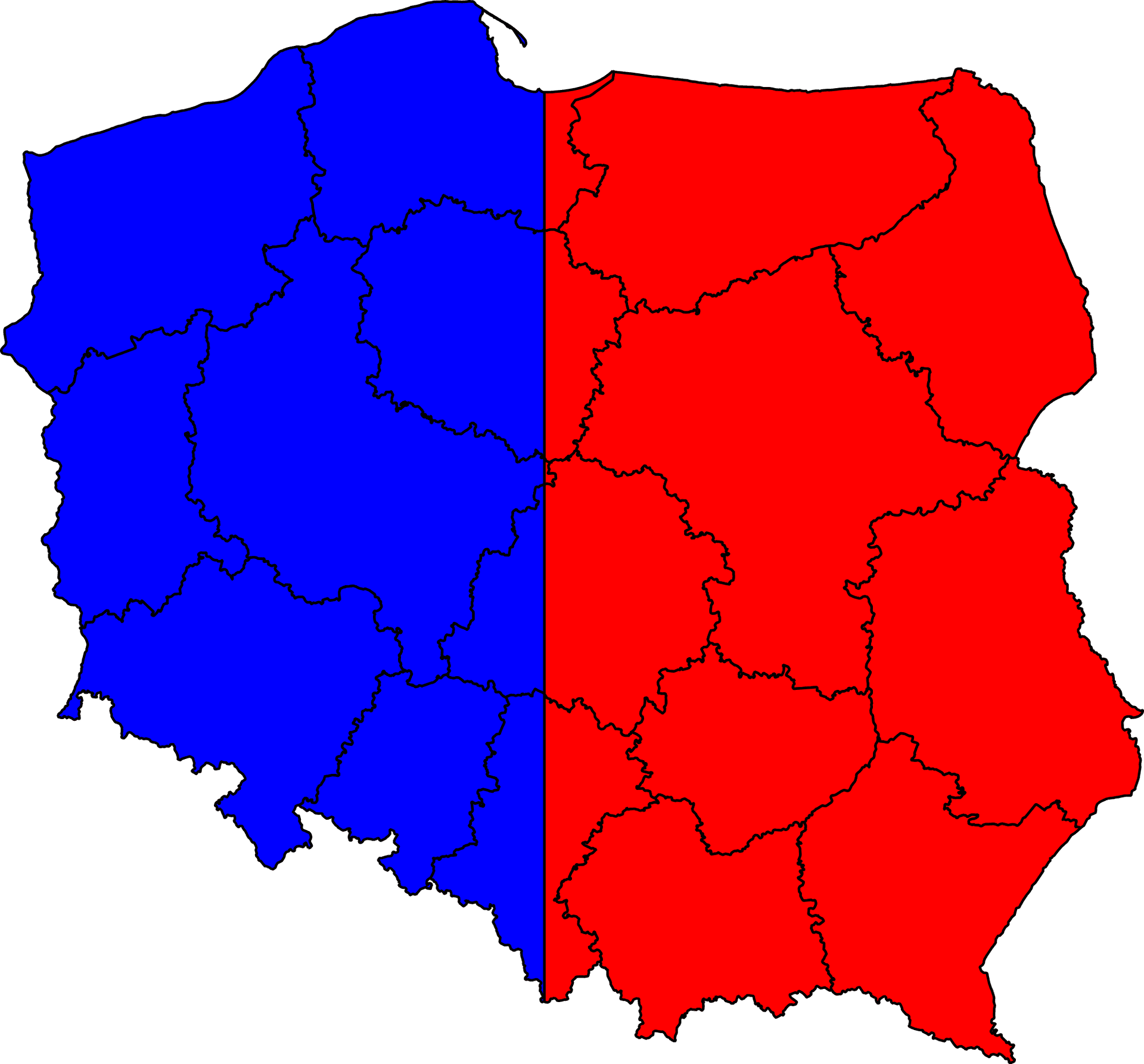 Poland Divided Map Color Coded PNG Image